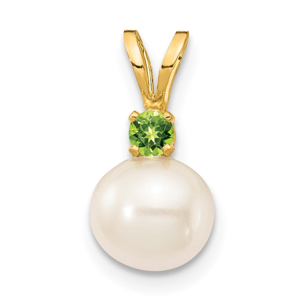 14k Yellow Gold 7mm White Rd Fwc Pearl Peridot August Birthstone Mini Charm 135$